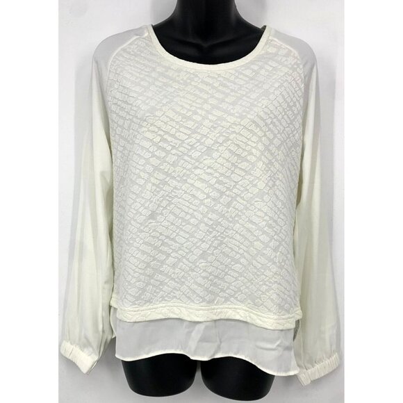 Calvin Klein Top Size Small White Long Sleeve Scoop Neck Lined Texture Women New - Picture 1 of 8